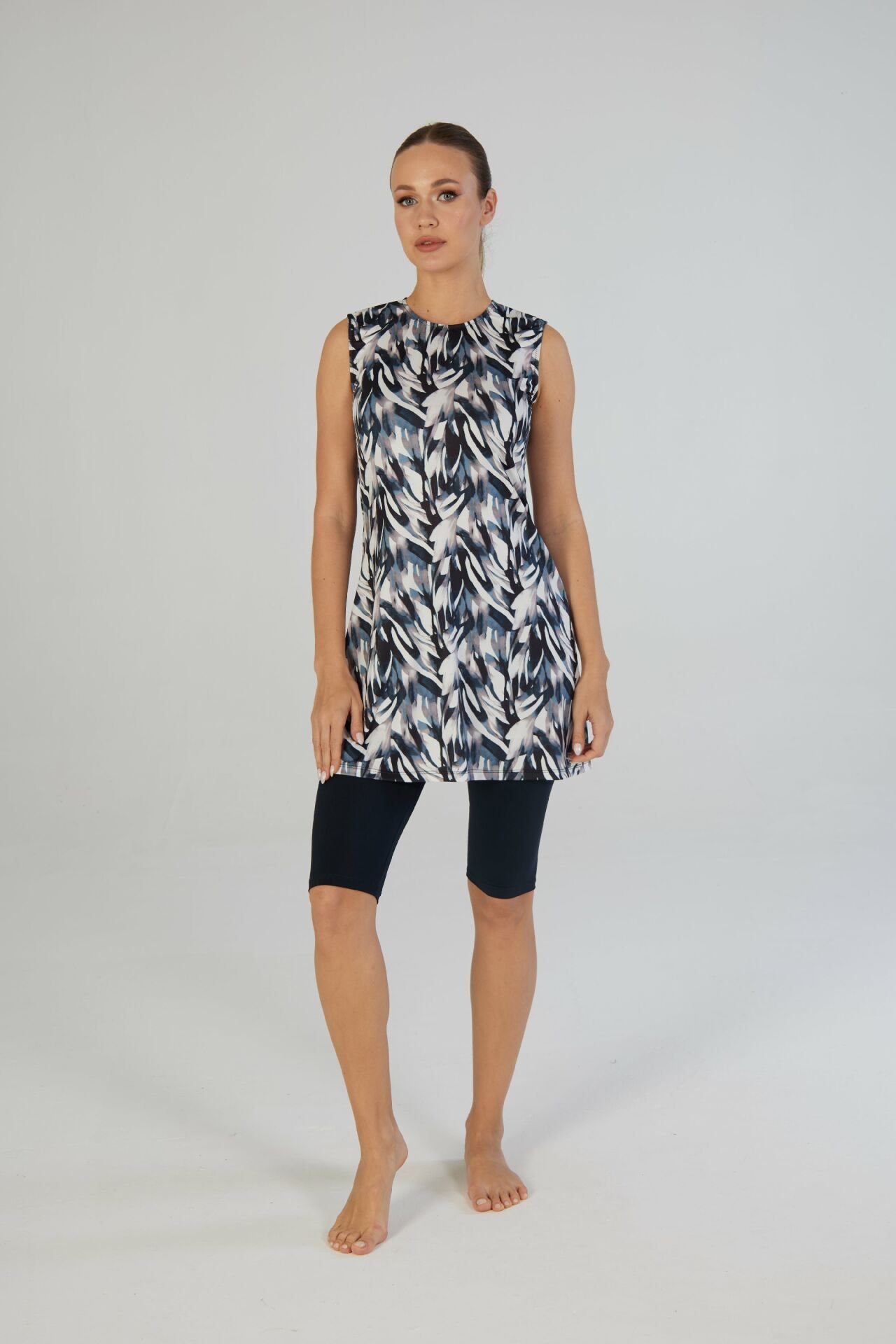 Estiva Botanik Desenli Kolsuz Taytlı Elbise Mayo