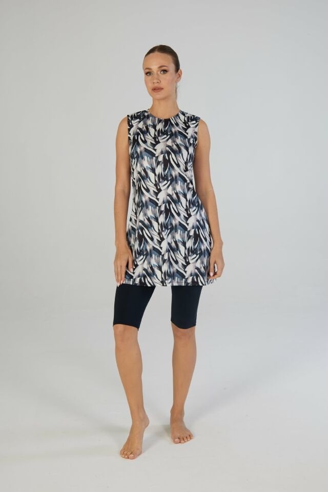 Estiva Botanik Desenli Kolsuz Taytlı Elbise Mayo