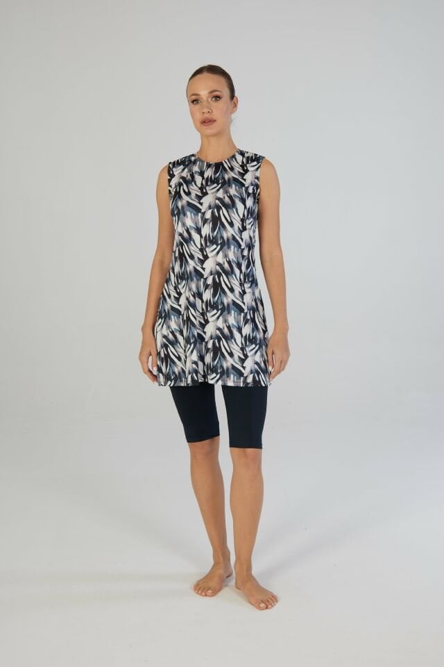 Estiva Botanik Desenli Kolsuz Taytlı Elbise Mayo