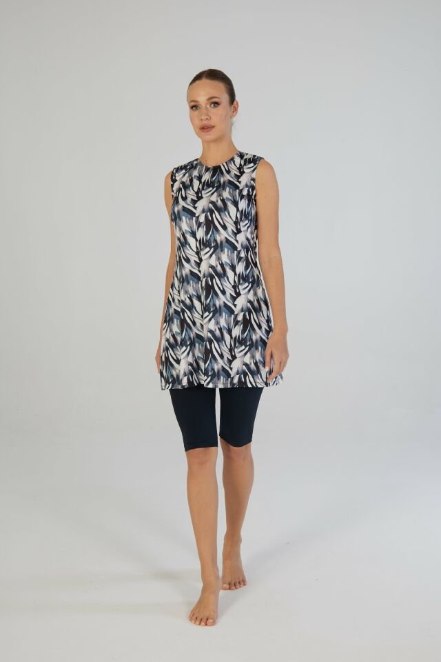 Estiva Botanik Desenli Kolsuz Taytlı Elbise Mayo