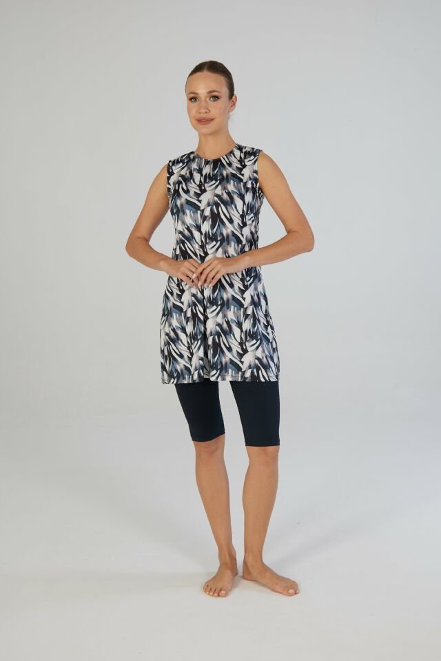 Estiva Botanik Desenli Kolsuz Taytlı Elbise Mayo