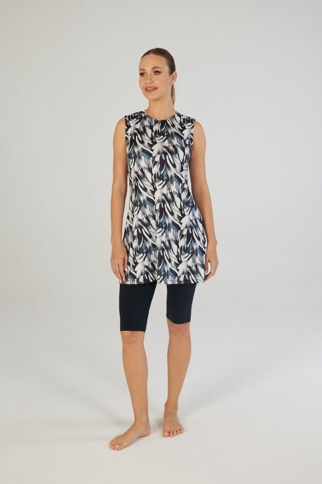 Estiva Botanik Desenli Kolsuz Taytlı Elbise Mayo