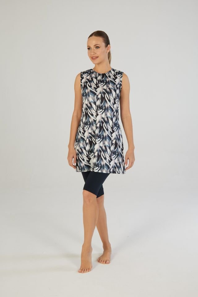 Estiva Botanik Desenli Kolsuz Taytlı Elbise Mayo