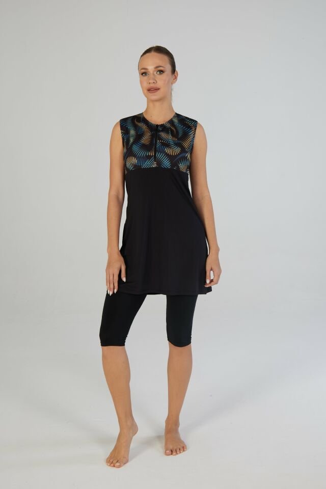 Estiva Tropikal Desenli Kolsuz Taytlı Elbise Mayo