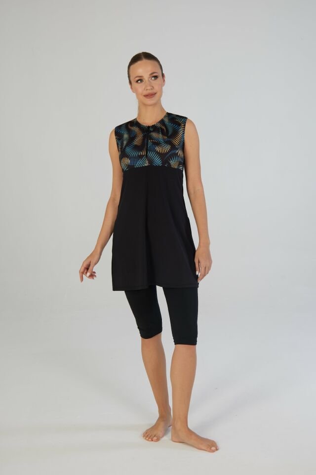 Estiva Tropikal Desenli Kolsuz Taytlı Elbise Mayo