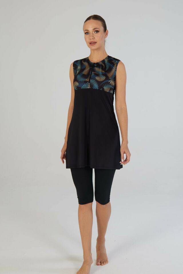 Estiva Tropikal Desenli Kolsuz Taytlı Elbise Mayo