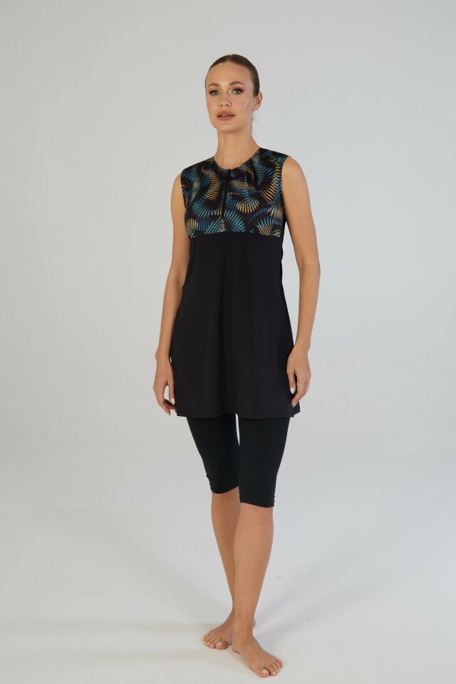 Estiva Tropikal Desenli Kolsuz Taytlı Elbise Mayo