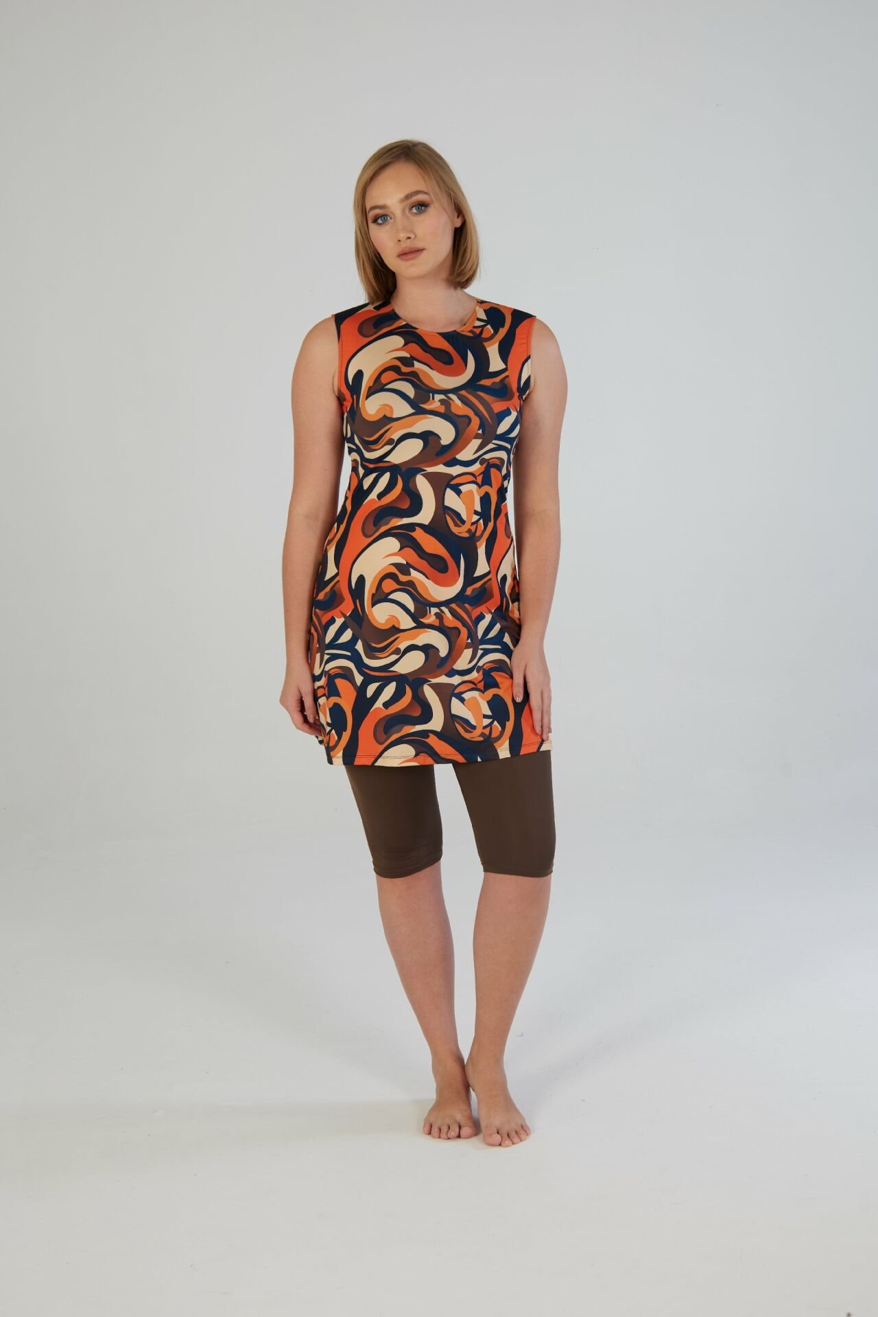 Estiva Flow Desenli Kolsuz Taytlı Elbise Mayo