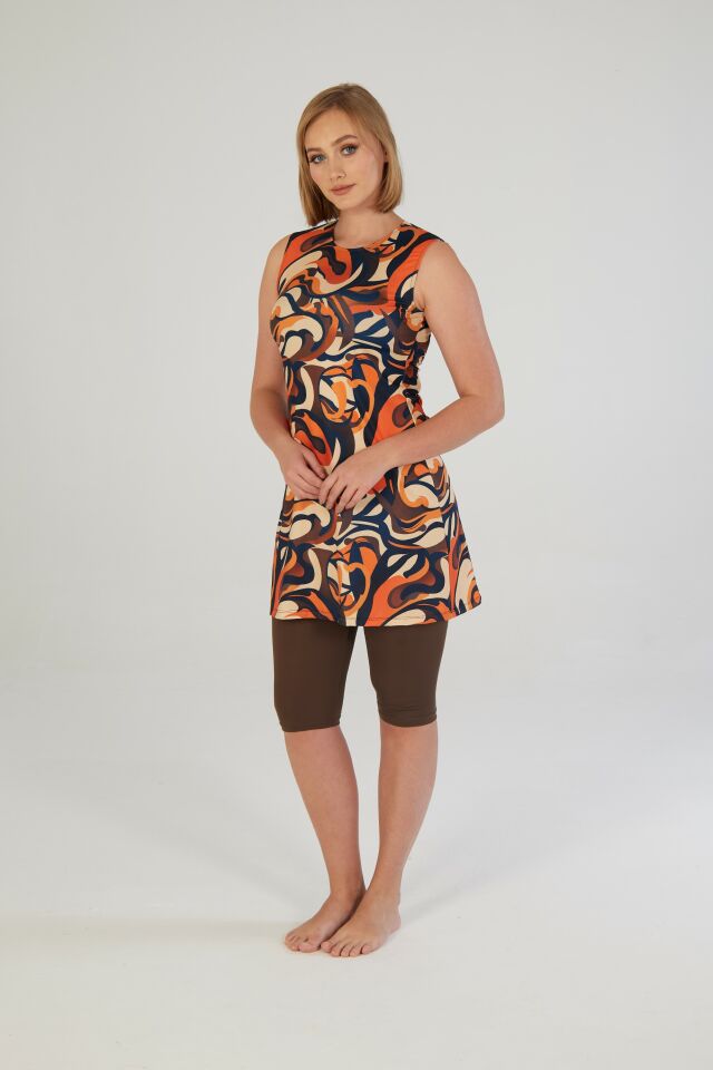 Estiva Flow Desenli Kolsuz Taytlı Elbise Mayo