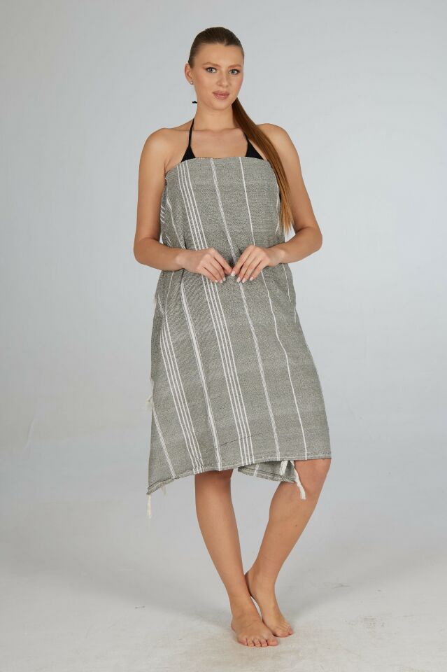 Estiva Çizgi Desenli Kenar Püsküllü Peştamal