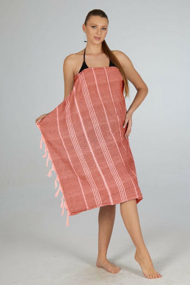 Estiva Çizgi Desenli Kenar Püsküllü Peştamal