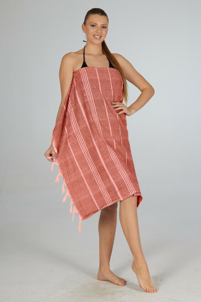 Estiva Çizgi Desenli Kenar Püsküllü Peştamal