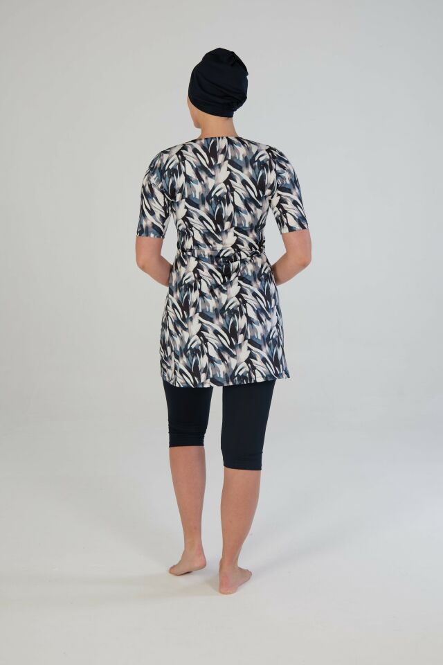 Estiva Botanik Desenli Kısa Kollu Taytlı Tesettür Mayo