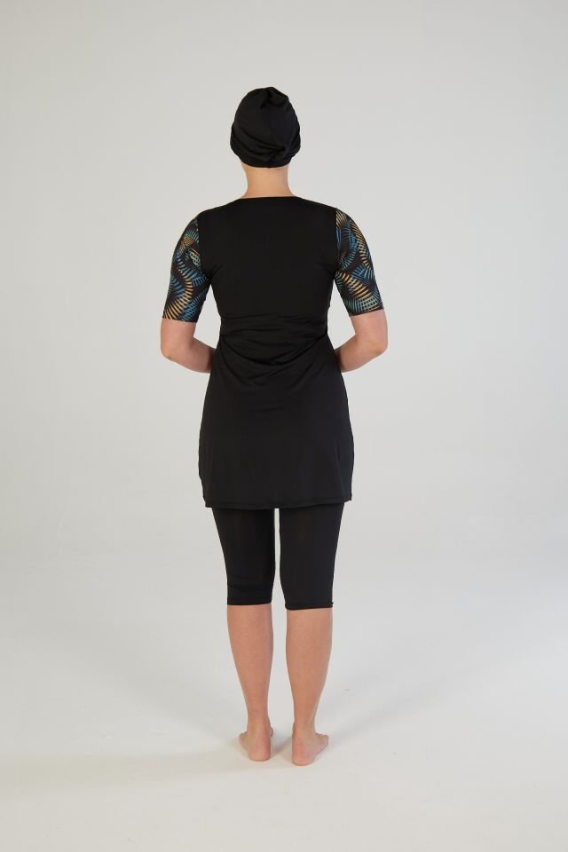 Estiva Tropikal Desenli Kısa Kollu Taytlı Tesettür Mayo