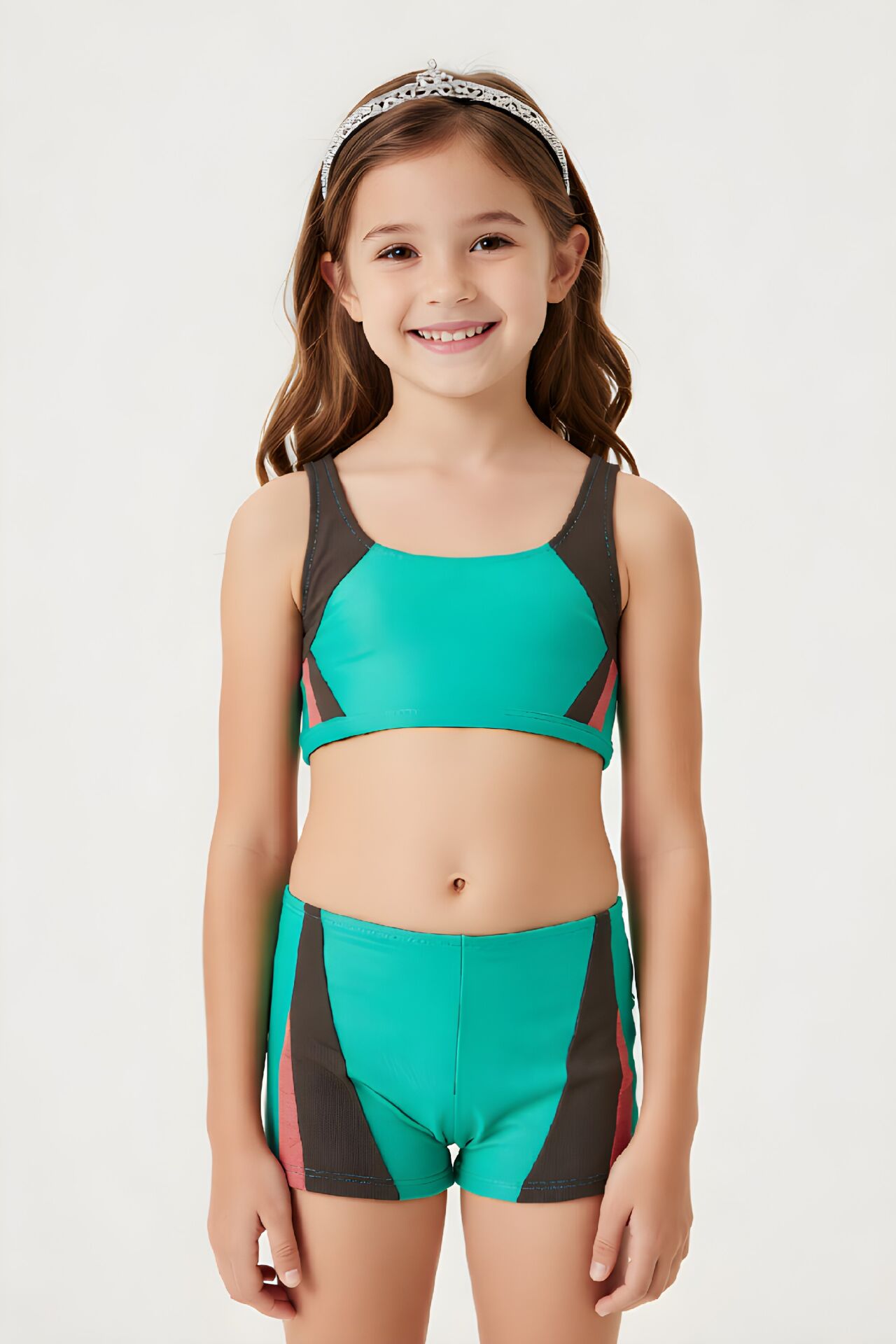 Estiva Kız Çocuk Boxer'lı Yüzücü Bikini Takımı Yeşil