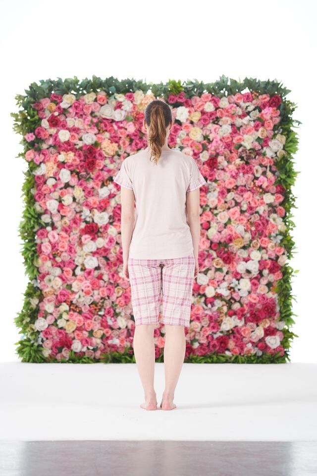 Kadın Yazlık Kareli Kısa Kollu Kaprili Viskon Pijama Takımı