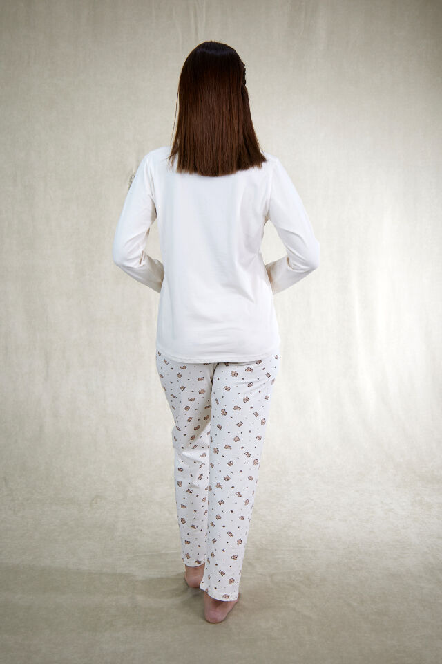 Estiva Kadın Sincap Desenli Bej Rengi Penye Lycra Pijama Takımı