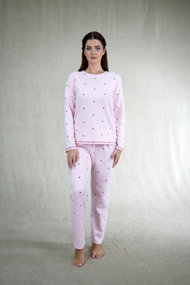 Estiva Kadın Puantiyeli Pembe Waffle Kumaş Pijama Takımı alternatif görsel