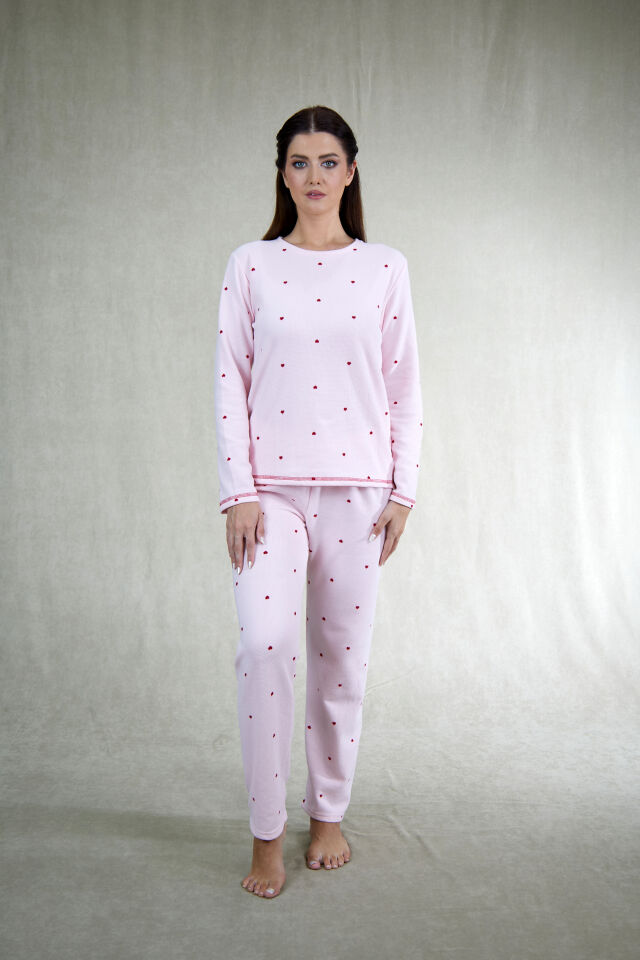 Estiva Kadın Puantiyeli Pembe Waffle Kumaş Pijama Takımı alternatif görsel