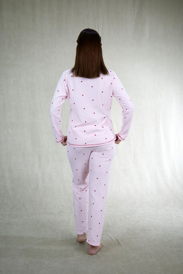 Estiva Kadın Puantiyeli Pembe Waffle Kumaş Pijama Takımı