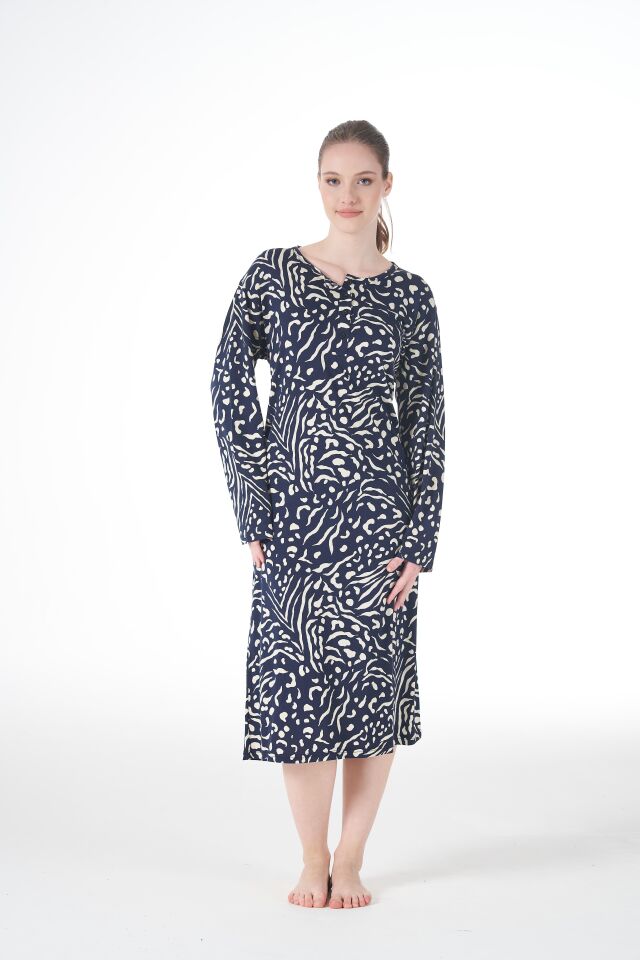 Kadın Yazlık Desenli Uzun Kollu Düğmeli Lycra Viskon Günlük Elbise 2XL - Gri