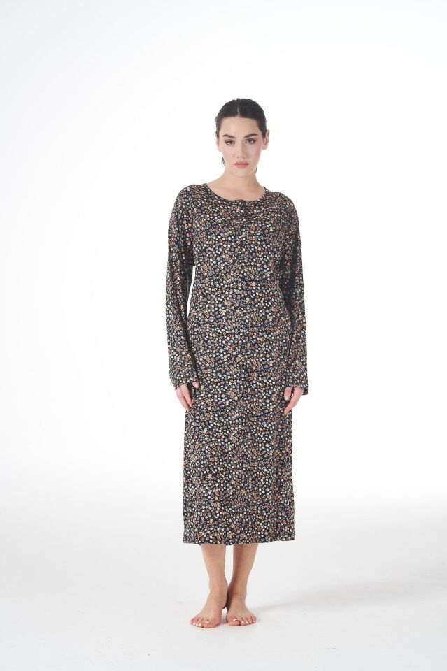 Kadın Yazlık Desenli Uzun Kollu Düğmeli Lycra Viskon Günlük Elbise XL - Sarı