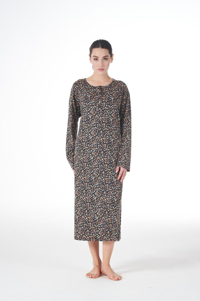 Kadın Yazlık Desenli Uzun Kollu Düğmeli Lycra Viskon Günlük Elbise 2XL - Sarı