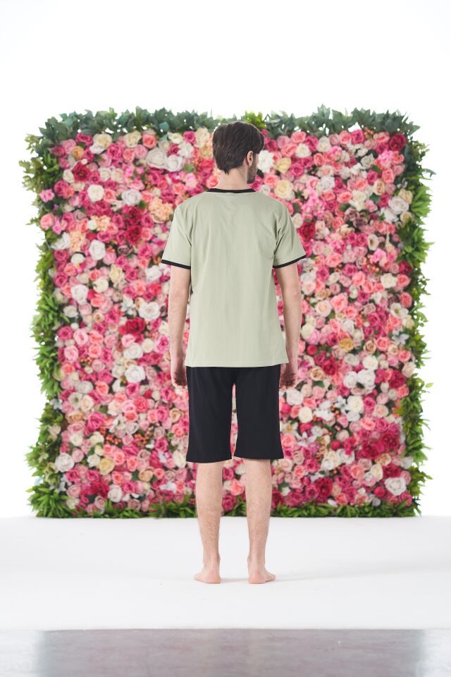 Erkek Yazlık N-York Baskılı Kısa Kollu Kaprili Penye Pijama Takımı