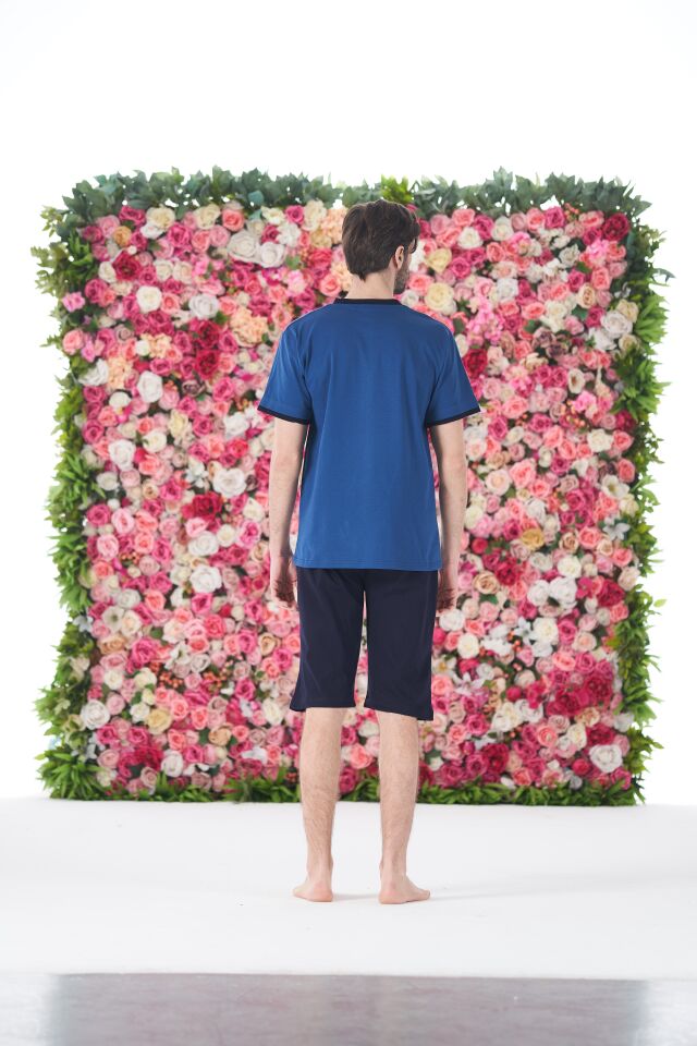 Erkek Yazlık N-York Baskılı Kısa Kollu Kaprili Penye Pijama Takımı XL - İNDİGO