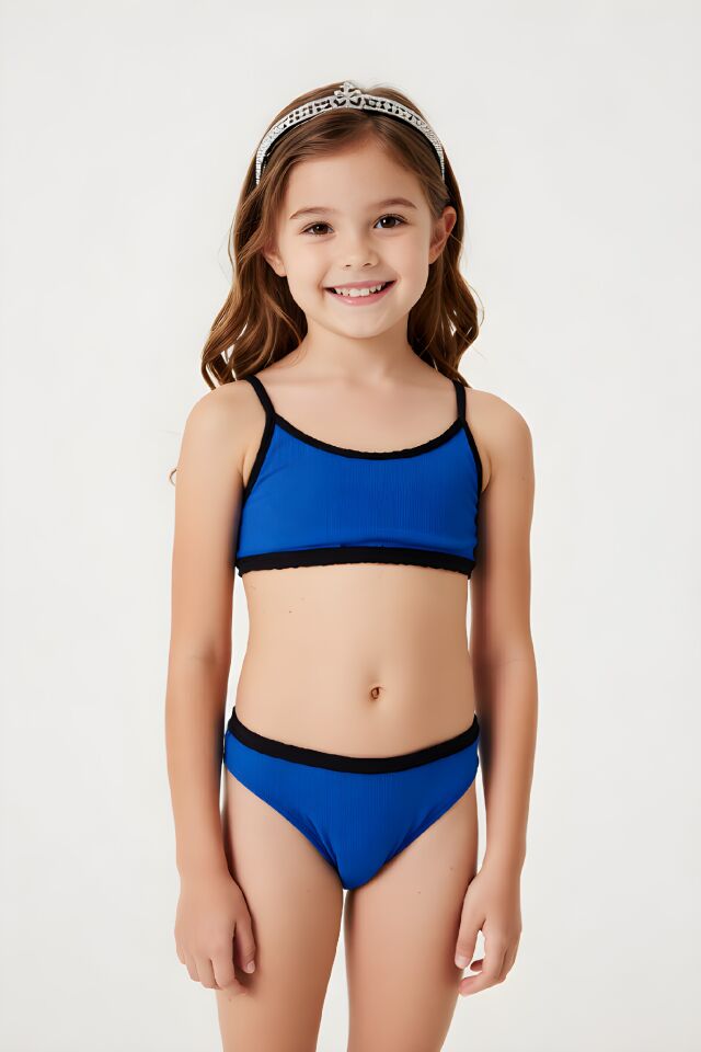Estiva Kız Çocuk Kenar Biyeli Bikini Takımı Lacivert