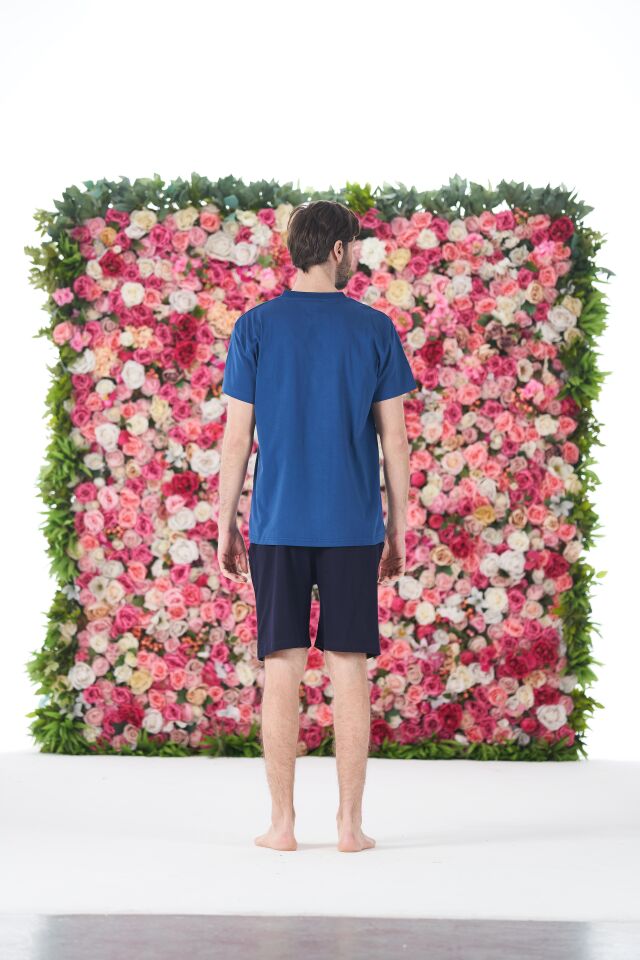 Erkek Yazlık Run Baskılı Kısa Kollu Düğmeli Şortlu Penye Pijama Takımı L - İNDİGO