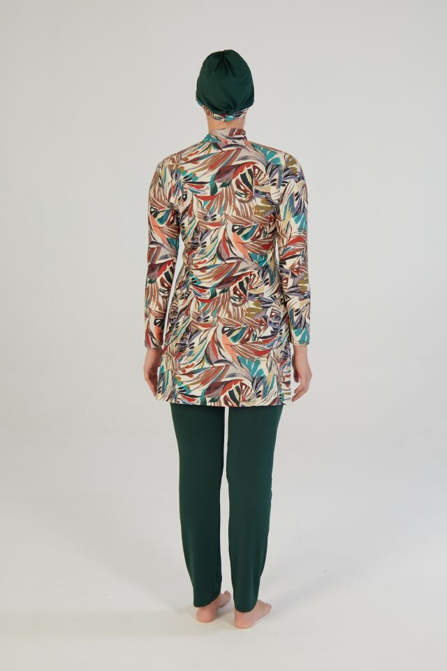 Estiva Leafy Desenli Taytlı Tam Kapalı Tesettür Mayo