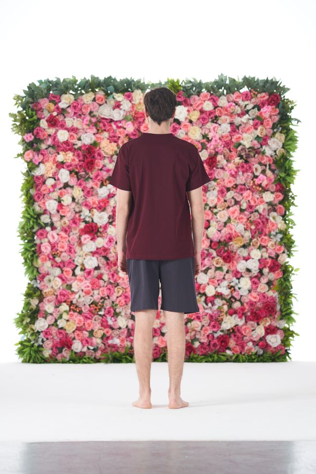 Erkek Yazlık Sport Baskılı Kısa Kollu Şortlu Penye Pijama Takımı 2XL - Bordo