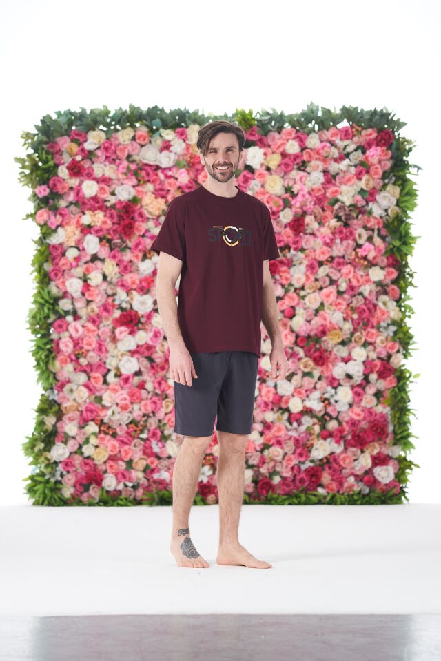 Erkek Yazlık Sport Baskılı Kısa Kollu Şortlu Penye Pijama Takımı 2XL - Bordo