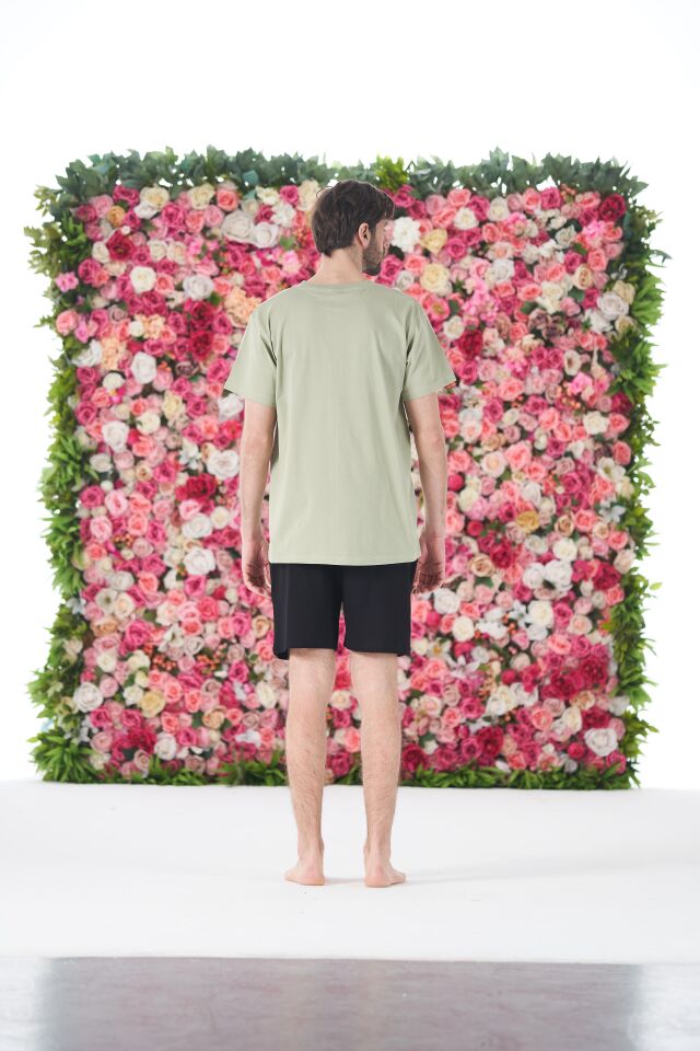 Erkek Yazlık Sport Baskılı Kısa Kollu Şortlu Penye Pijama Takımı XL - Yeşil