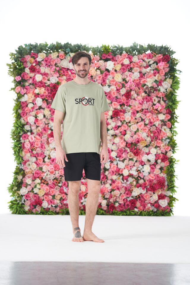 Erkek Yazlık Sport Baskılı Kısa Kollu Şortlu Penye Pijama Takımı 2XL - Yeşil