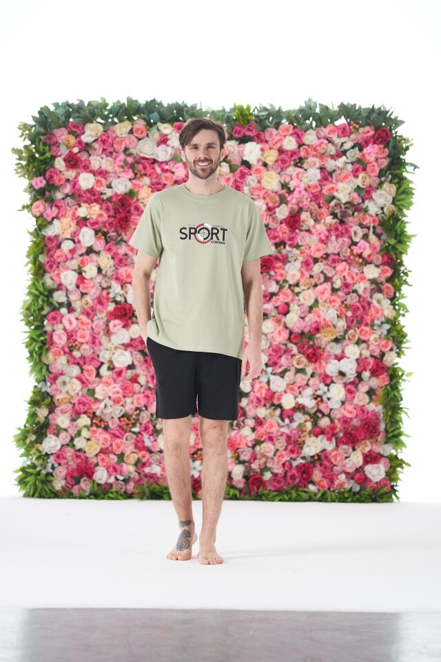 Erkek Yazlık Sport Baskılı Kısa Kollu Şortlu Penye Pijama Takımı 2XL - Yeşil