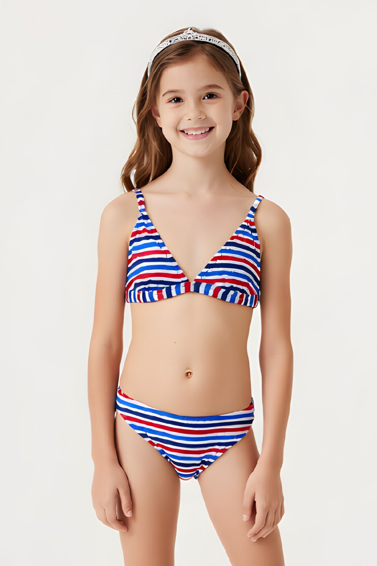 Estiva Kız Çocuk Desenli Üçgen Kesim Bikini Takımı