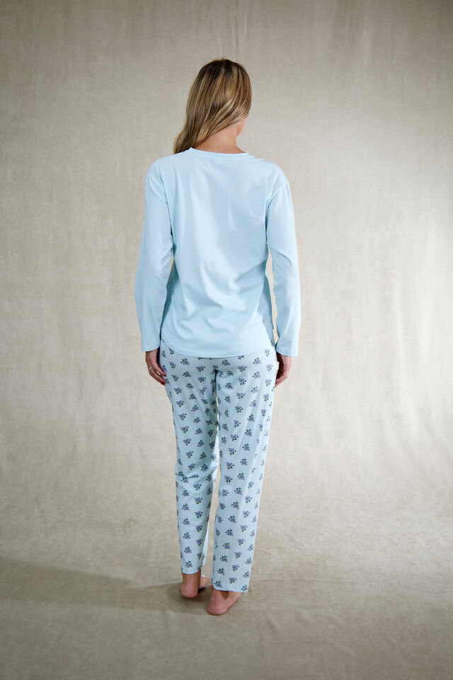 Estiva Kadın Koala Desenli Mavi Penye Lycra Pijama Takımı
