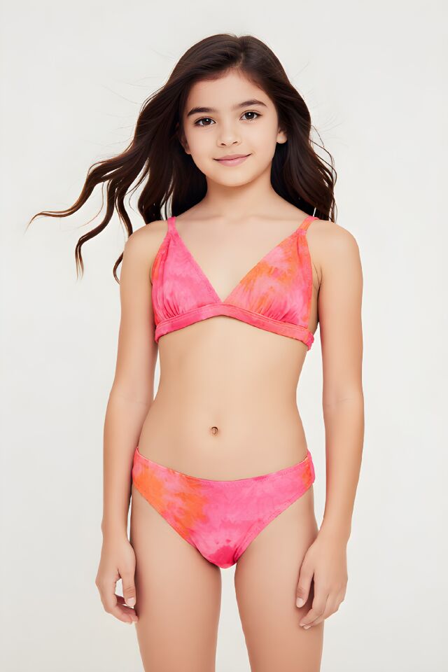 Estiva Kız Çocuk Desenli Üçgen Kesim Bikini Takımı 36 - Pembe