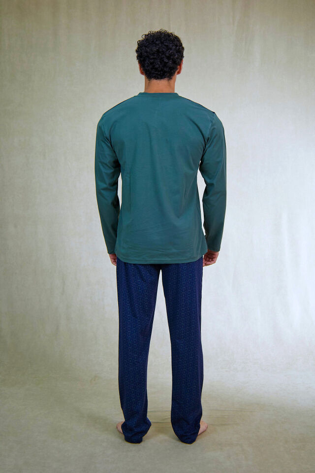Estiva Erkek Alt Desenli Apoletli Uzun Kollu Patlı Penye Pijama Takımı