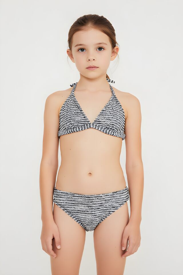 Estiva Kız Çocuk Desenli Üçgen Kesim Bikini Takımı 34 - Gri