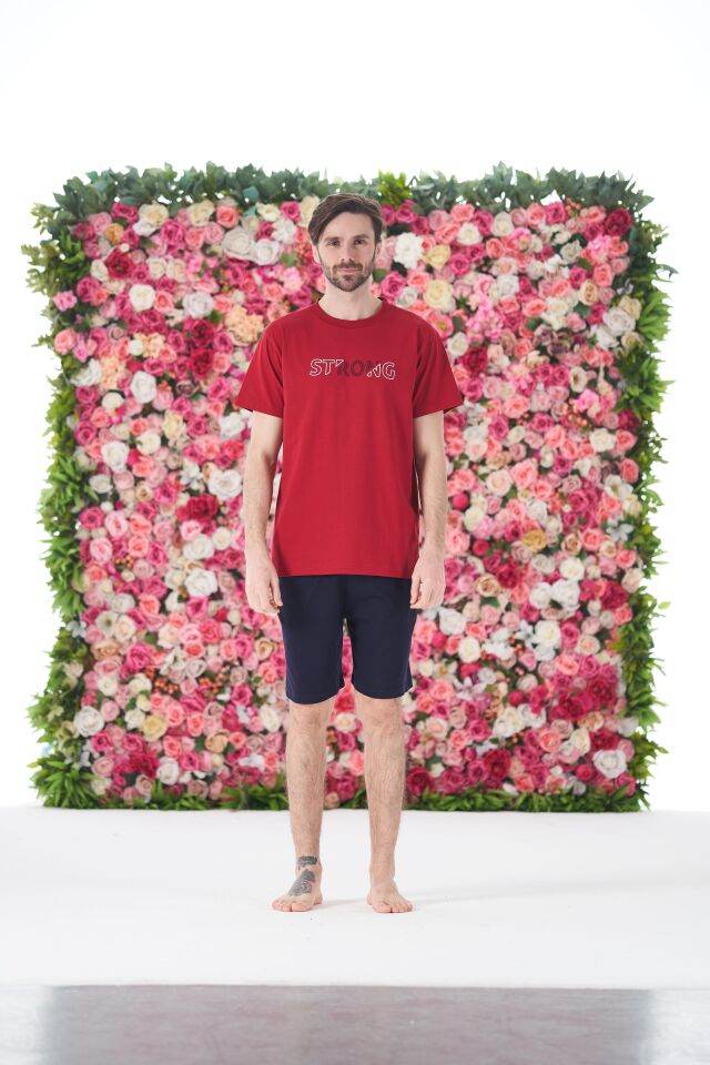 Erkek Yazlık Strong Baskılı Kısa Kollu Şortlu Penye Pijama Takımı