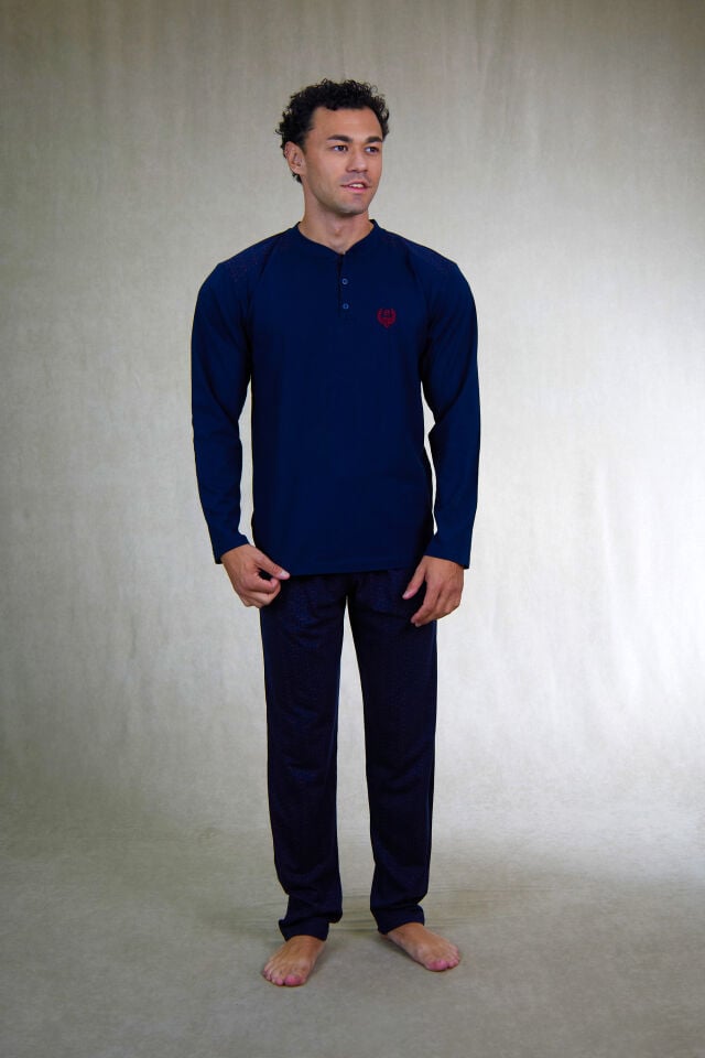 Estiva Erkek Alt Desenli Apoletli Uzun Kollu Patlı Penye Battal Pijama Takımı alternatif görsel