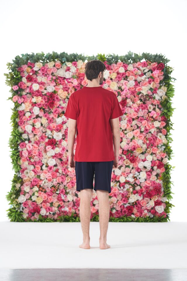 Erkek Yazlık Strong Baskılı Kısa Kollu Şortlu Penye Pijama Takımı 2XL - Bordo