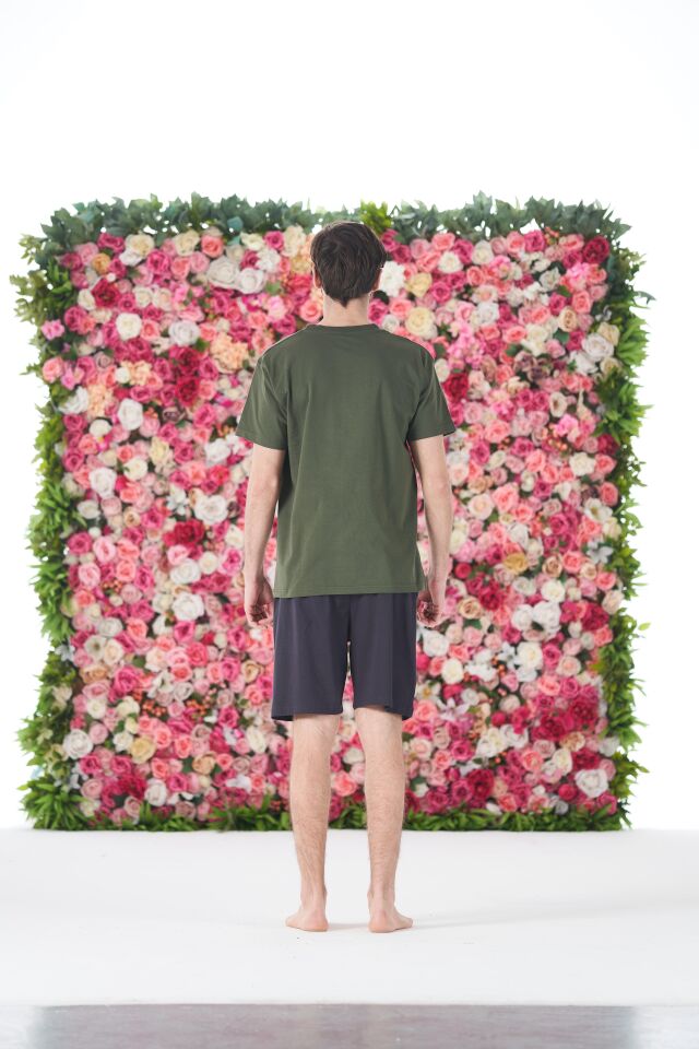 Erkek Yazlık Strong Baskılı Kısa Kollu Şortlu Penye Pijama Takımı M - Haki