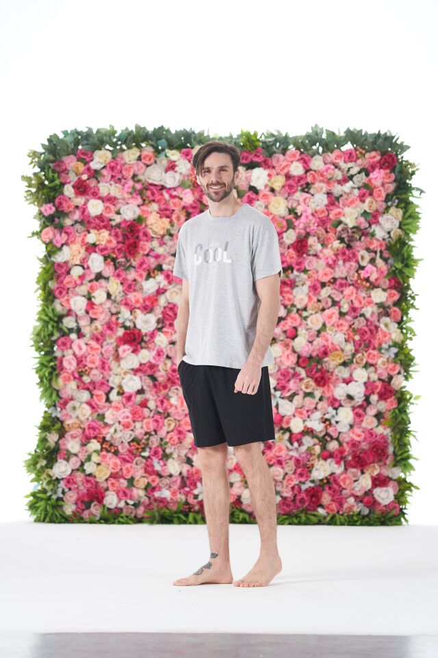 Erkek Yazlık Cool Baskılı Kısa Kollu Şortlu Penye Pijama Takımı 2XL - Gri