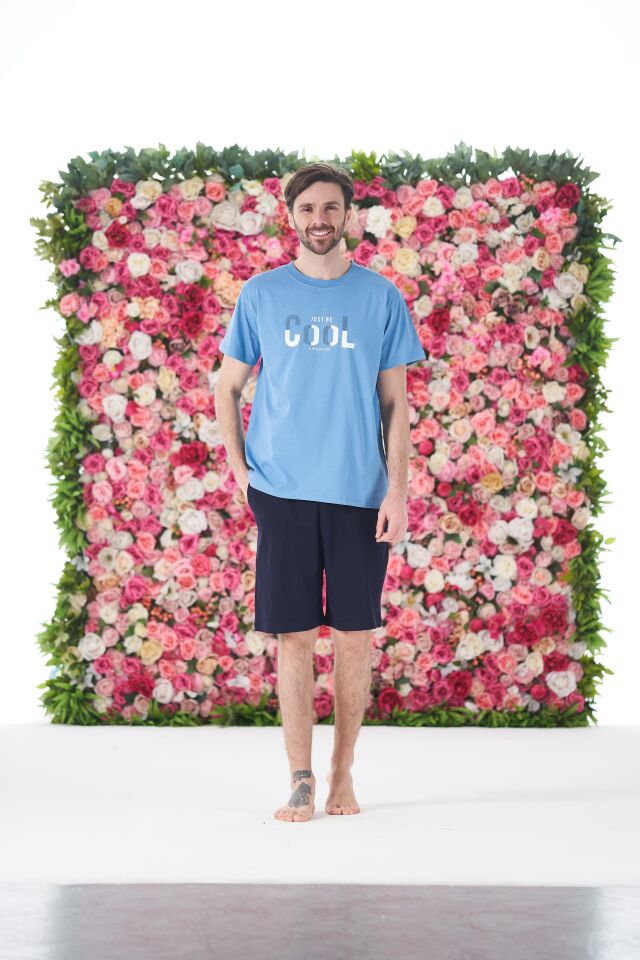 Erkek Yazlık Cool Baskılı Kısa Kollu Şortlu Penye Pijama Takımı 2XL - Mavi