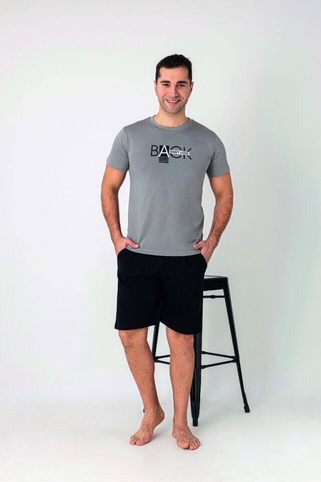 Estiva Erkek Back Baskılı Kısa Kollu Şortlu Penye Pijama Takımı