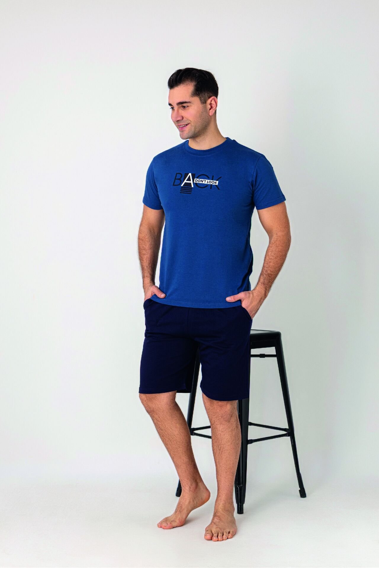 Estiva Erkek Back Baskılı Kısa Kollu Şortlu Penye Pijama Takımı